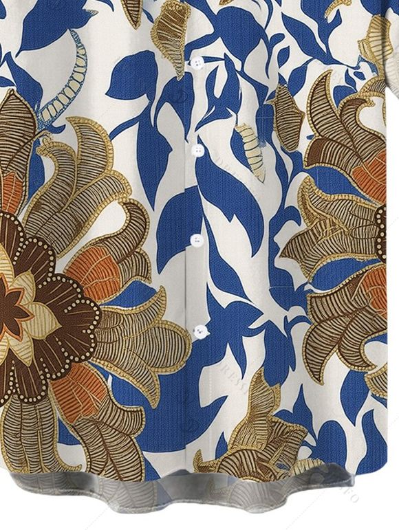 Men's Vintage Vacation Shirt Paisley Floral Leaf Print Button Up Shirt - Cadetblue 5XL
