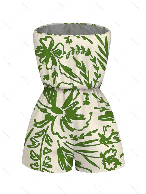 Beach Vacation Romper Line Art Floral Leaf Print Pocket Off the Shoulder Romper - PLANT GREEN XXL | US 14