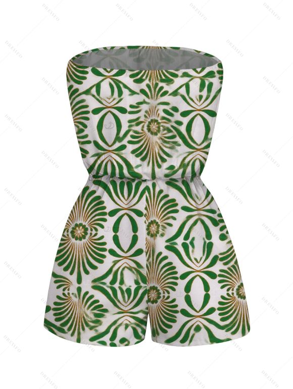 Vacation Romper Vintage Ethnic Floral Print Pocket Off the Shoulder Romper - Vert XXL | US 14