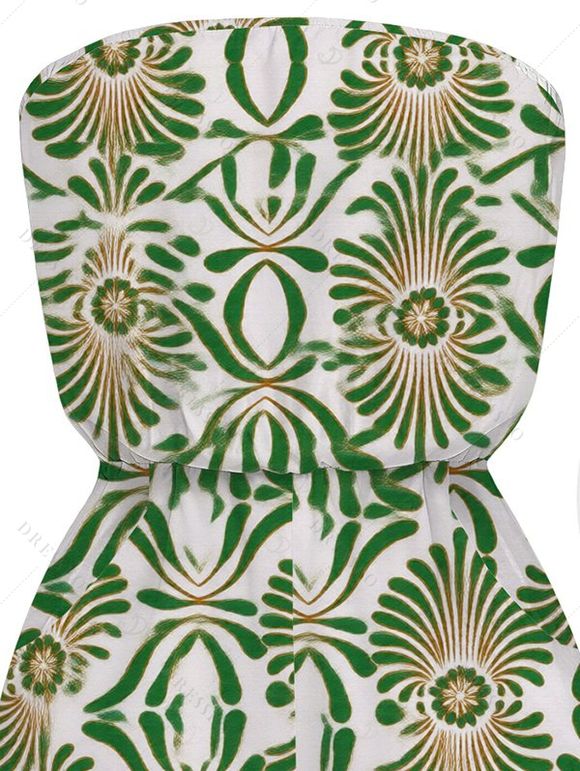 Vacation Romper Vintage Ethnic Floral Print Pocket Off the Shoulder Romper - Vert XXL | US 14