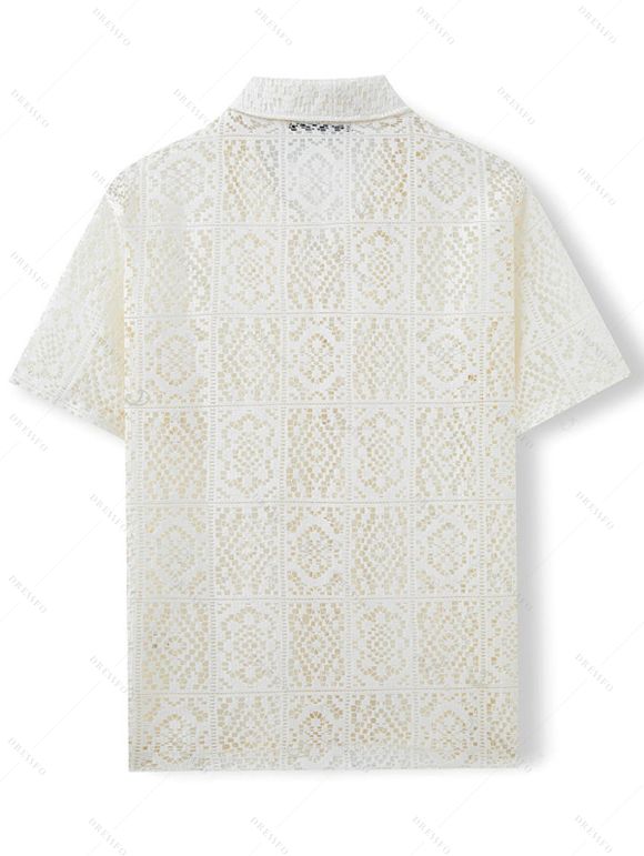 Vacation Couple Outfit Vintage Ethnic Floral Print Pocket Off the Shoulder Romper and Hollow Out Shirt Set - Vert S | US 4