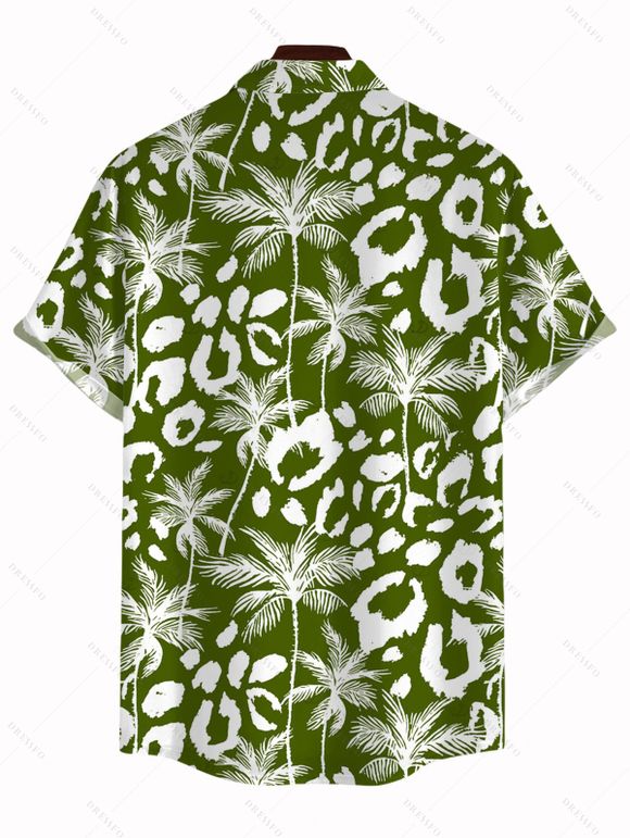 Men's Hawaiian Vacation Shirt Coconut Tree Leopard Print Button Up Shirt - PLANT GREEN 5XL