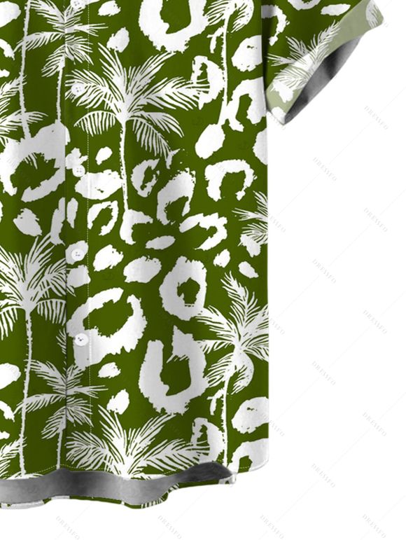 Men's Hawaiian Vacation Shirt Coconut Tree Leopard Print Button Up Shirt - PLANT GREEN 5XL