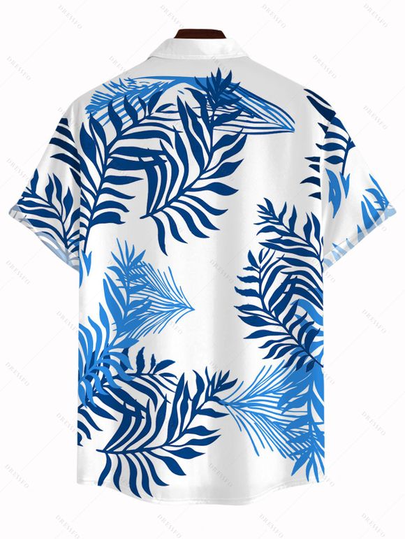 Men's Hawaiian Vacation Shirt Colorblock Palm Leaf Print Button Up Shirt - Blanc 5XL