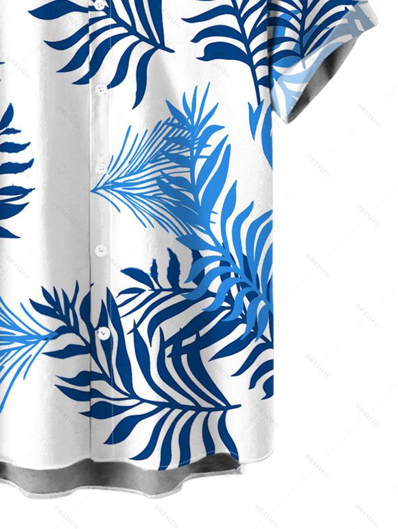 Men's Hawaiian Vacation Shirt Colorblock Palm Leaf Print Button Up Shirt - Blanc 5XL