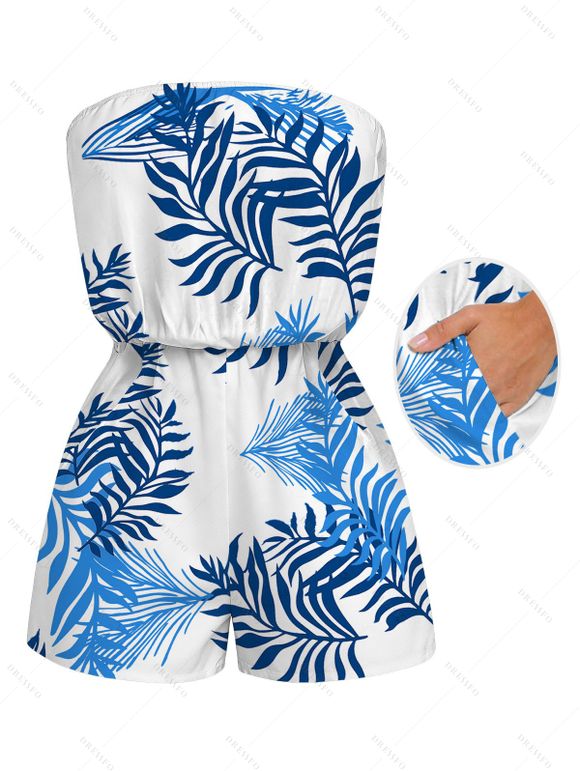 Hawaiian Vacation Romper Colorblock Palm Leaf Print Pocket Off the Shoulder Romper - Blanc XXL | US 14