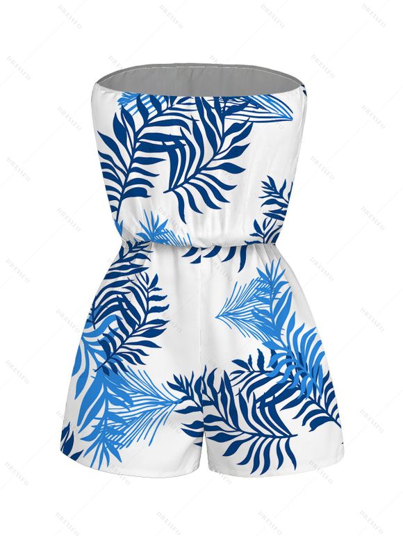 Hawaiian Vacation Romper Colorblock Palm Leaf Print Pocket Off the Shoulder Romper - Blanc XXL | US 14