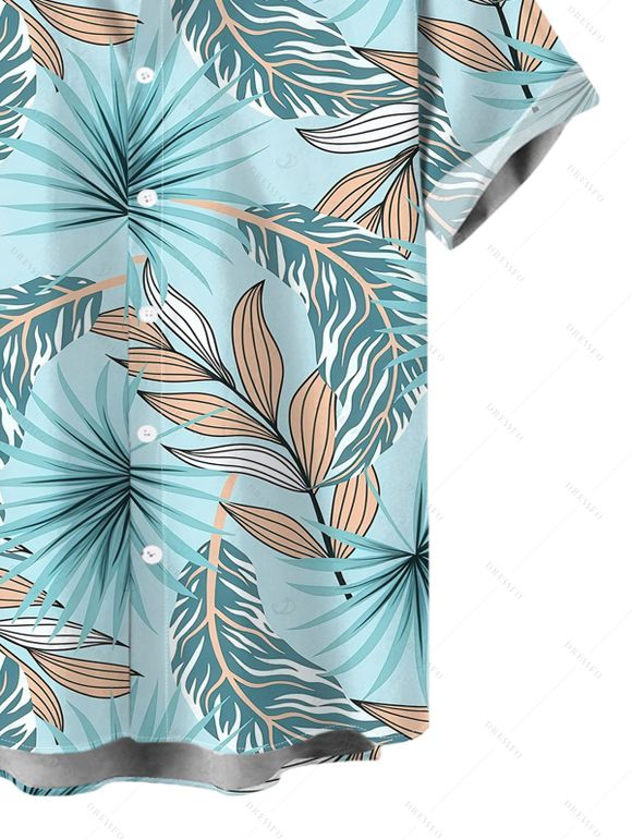 Men's Hawaiian Shirt Tropical Palm Leaf Print Button Up Vacation Shirt - Blanc 5XL