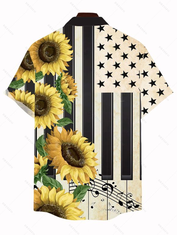 Vintage Couple Outfit Sunflower Star Striped Music Notes Print Ruched Bust Mini Dress and Shirt Set - Noir S | US 4