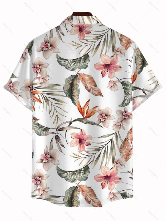 Hawaiian Couple Outfit Tropical Flower Leaf Print Lace Hollow Out Slit Dress and Shirt Set - Blanc S | US 4