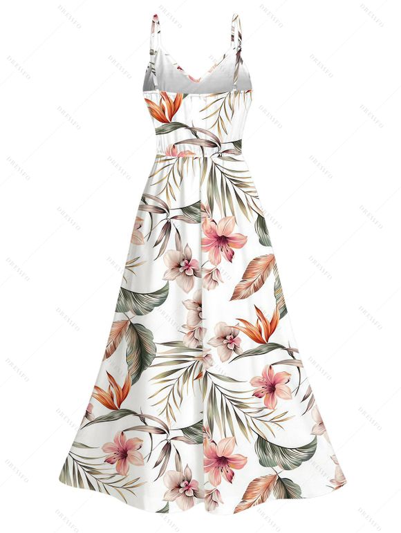 Hawaiian Couple Outfit Tropical Flower Leaf Print Lace Hollow Out Slit Dress and Shirt Set - Blanc S | US 4