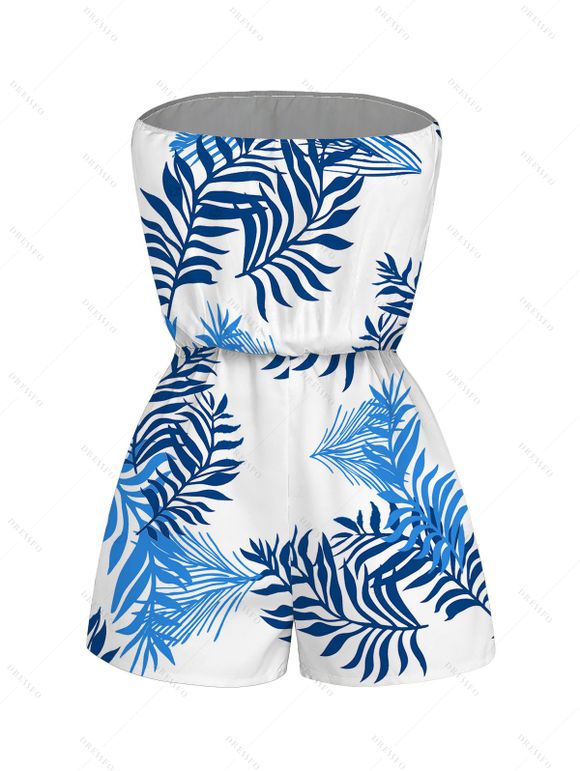 Hawaiian Vacation Couple Outfit Colorblock Palm Leaf Print Pocket Off the Shoulder Romper and Shirt Set - Blanc S | US 4