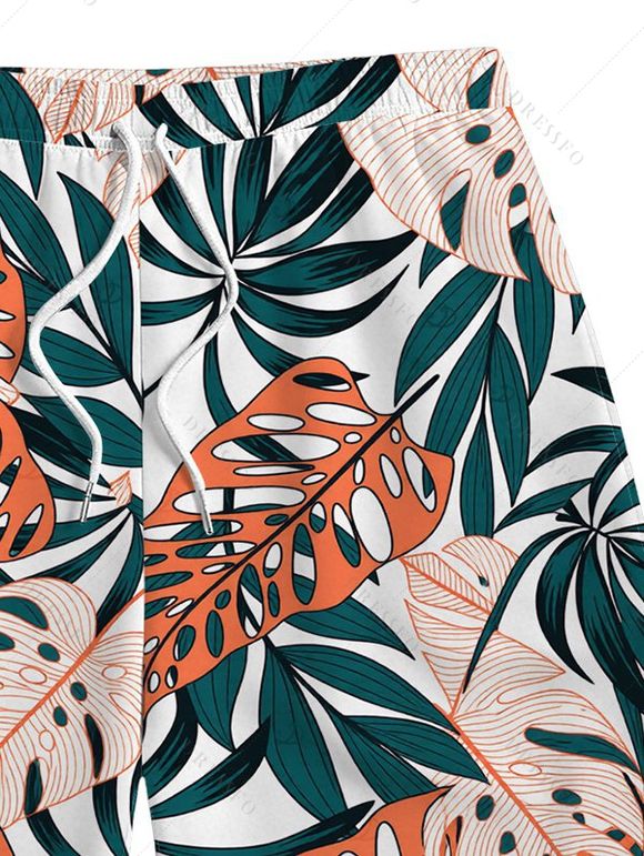 Men's Beach Shorts Tropical Leaf Print Drawstring Straight Vacation Shorts - Vert profond 5XL