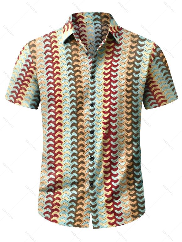 Beach Bohemian Couple Outfit Arrow Ethnic Print Lace Up Skirt 3 pcs Bikini Swimsuit and Shirt Set - multicolor S | US 4