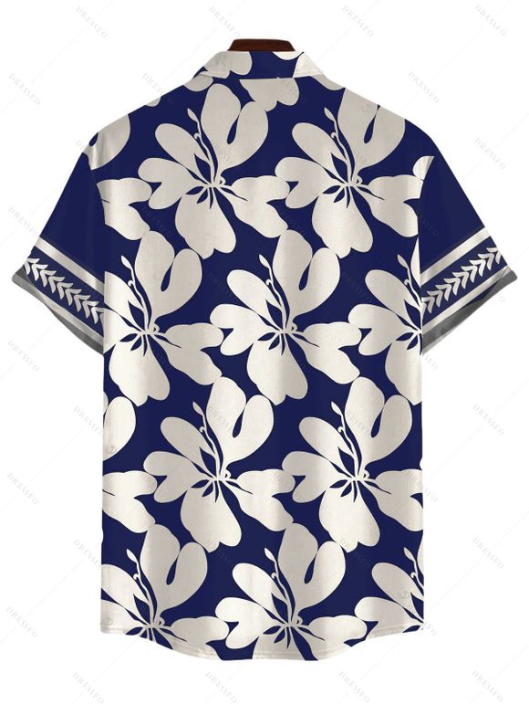 Hawaii Vacation Couple Outfit Plumeria Floral Tribal Print Twisted Cut Out Bowknot Slit Halter Dress and Shirt Set - Bleu profond S | US 4