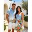 Vacation Couple Outfit Ombre Parrot Tropical Leaf Hibiscus Floral Print Ruched Bust Dress and Shirt Set - POWDER BLUE S | US 4