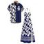 Hawaii Vacation Couple Outfit Plumeria Floral Tribal Print Twisted Cut Out Bowknot Slit Halter Dress and Shirt Set - Bleu profond S | US 4