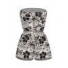 Hawaiian Vacation Romper Monochrome Vintage Floral Bird Print Pocket Off the Shoulder Romper - Noir L | US 8-10