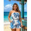 Hawaiian Vacation Romper Colorblock Palm Leaf Print Pocket Off the Shoulder Romper - Blanc XL | US 12