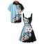 Vacation Couple Outfit Colorblock Hibiscus Floral Monstera Leaf Skulls Print Ruched Bust Dress and Shirt Set - Bleu clair S | US 4
