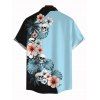 Vacation Couple Outfit Colorblock Hibiscus Floral Monstera Leaf Skulls Print Ruched Bust Dress and Shirt Set - Bleu clair S | US 4