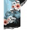 Vacation Couple Outfit Colorblock Hibiscus Floral Monstera Leaf Skulls Print Ruched Bust Dress and Shirt Set - Bleu clair S | US 4