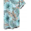 Hawaiian Couple Outfit Tropical Palm Leaf Print Ruched Bust Mini Dress and Shirt Set - Bleu clair S | US 4