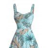 Hawaiian Couple Outfit Tropical Palm Leaf Print Ruched Bust Mini Dress and Shirt Set - Bleu clair S | US 4