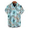 Hawaiian Couple Outfit Tropical Palm Leaf Print Ruched Bust Mini Dress and Shirt Set - Bleu clair S | US 4