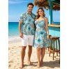 Hawaiian Couple Outfit Tropical Palm Leaf Print Ruched Bust Mini Dress and Shirt Set - Bleu clair S | US 4