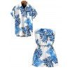 Hawaiian Vacation Couple Outfit Colorblock Palm Leaf Print Pocket Off the Shoulder Romper and Shirt Set - Blanc S | US 4