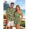 Hawaiian Vacation Couple Outfit Coconut Tree Leopard Print Pocket Off the Shoulder Romper and Shirt Set - PLANT GREEN S | US 4