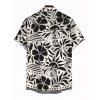 Hawaiian Vacation Couple Outfit Monochrome Vintage Floral Bird Print Pocket Off the Shoulder Romper and Shirt Set - Noir S | US 4
