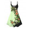 Vacation Couple Outfit Contrast Color Hibiscus Floral Monstera Leaf Print Spaghetti Strap Dress and Shirt Set - Vert clair S | US 4