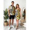 Vintage Couple Outfit Sunflower Star Striped Music Notes Print Ruched Bust Mini Dress and Shirt Set - Noir S | US 4