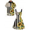 Vintage Couple Outfit Sunflower Star Striped Music Notes Print Ruched Bust Mini Dress and Shirt Set - Noir S | US 4