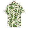 Beach Vacation Couple Outfit Line Art Floral Leaf Print Pocket Off the Shoulder Romper and Shirt Set - PLANT GREEN S | US 4