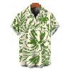 Beach Vacation Couple Outfit Line Art Floral Leaf Print Pocket Off the Shoulder Romper and Shirt Set - PLANT GREEN S | US 4