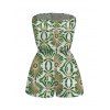 Vacation Couple Outfit Vintage Ethnic Floral Print Pocket Off the Shoulder Romper and Hollow Out Shirt Set - Vert S | US 4