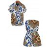 Vacation Vintage Couple Outfit Paisley Floral Leaf Print Pocket Off the Shoulder Romper and Shirt Set - Bleu Marine S | US 4