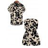 Beach Vacation Couple Outfit Tropical Monstera Palm Leaf Print Pocket Off the Shoulder Romper and Shirt Set - BLACK S | US 4