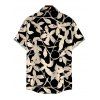 Beach Vacation Couple Outfit Tropical Monstera Palm Leaf Print Pocket Off the Shoulder Romper and Shirt Set - BLACK S | US 4