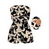 Beach Vacation Couple Outfit Tropical Monstera Palm Leaf Print Pocket Off the Shoulder Romper and Shirt Set - BLACK S | US 4