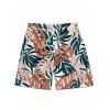 Beach Vacation Couple Outfit Colorblock Twisted Ruched Tropical Leaf Print Bikini Swimsuit and Shorts Set - PLANT GREEN S | US 4