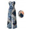 Bohemian Couple Outfit Paisley Geometric Print Pocket Bowknot Off the Shoulder Jumpsuit and Shirt Set - NAVY BLUE S | US 4