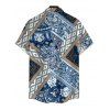 Men's Bohemian Shirt Paisley Geometric Print Button Up Vacation Shirt - Bleu de Minuit 5XL