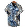 Men's Bohemian Shirt Paisley Geometric Print Button Up Vacation Shirt - Bleu de Minuit 5XL
