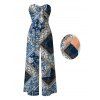 Bohemian Jumpsuit Paisley Geometric Print Pocket Bowknot Off the Shoulder Vacation Jumpsuit - Bleu Marine XXL | US 14