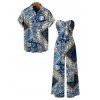 Bohemian Couple Outfit Paisley Geometric Print Pocket Bowknot Off the Shoulder Jumpsuit and Shirt Set - Bleu Marine S | US 4