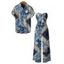 Bohemian Couple Outfit Paisley Geometric Print Pocket Bowknot Off the Shoulder Jumpsuit and Shirt Set - Bleu Marine S | US 4